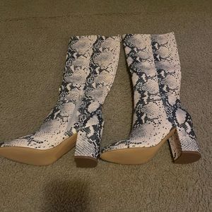 Steve Madden below knee high heel snake skin boot